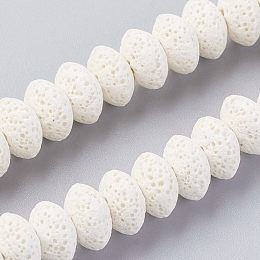 Honeyhandy Natural Lava Rock Beads Strands, Dyed, Rondelle, White, 10~11x6mm, Hole: 1.8mm, about 34 pcs/Strand, 7.87 inch(20cm)