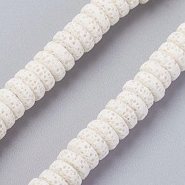 Honeyhandy Natural Lava Rock Beads Strands, Dyed, Flat Round/Disc, White, 8~8.5x3~4mm, Hole: 2mm, about 62 pcs/Strand, 7.87 inch(20 cm)