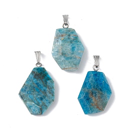 Honeyhandy Natural Apatite Pendants, Faceted Polygon Charms, with Stainless Steel Color Plated 201 Stainless Steel Snap on Bails, 21~29x16~23x6~8mm, Hole: 2x7mm