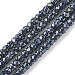 Synthetic Blue Goldstone Beads Strands, Faceted, Rondelle, 3x2mm, Hole: 0.7mm, about 172pcs/strand, 14.96 inch(38cm)