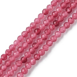 Natural Malaysia Jade Beads Strands, Faceted, Dyed, Round, Cerise, 2~2.5mm, Hole: 0.5mm, about 169~181pcs/strand, 15.35~16.02 inch(39~40.7cm)