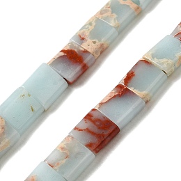 Synthetic Aqua Terra Jasper Beads Strands, 2-Hole, Rectangle, 5.5~6x5x2.5mm, Hole: 0.9mm, about 69~70pcs/strand, 15.12~15.2 inch(38.4~38.6cm)