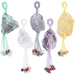 FINGERINSPIRE 5 Pcs Chakra Hanging Ornament Natural Amethyst Citrine Crystal Lapis Lazuli Ruby Hanging with Gemstone Nylon Tassel Crystal Window Car Hanging Rough Stone Ornaments for Home Decoration