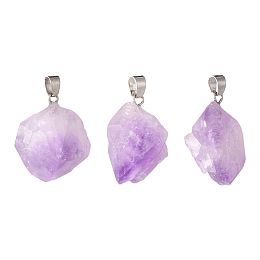 Honeyhandy 3Pcs Natural Amethyst Pendants, with Platinum Brass Snap on Bails, Nuggets, 20~26x12~20x10~16mm, Hole: 4x4mm