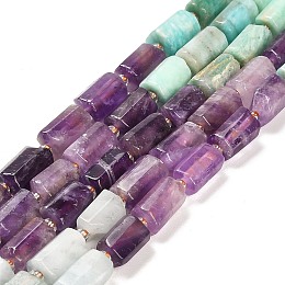 Honeyhandy Chakra Natural Mixed Stone Beads Strands, with Seed Beads, Faceted Column, 9~11x6~7.5x6~7.5mm, Hole: 1.2mm, about 30pcs/strand, 15.16~15.55 inch(38.5~39.5cm)