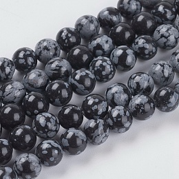 Honeyhandy Natural Snowflake Obsidian Beads Strands, Round, 6mm, Hole: 1mm