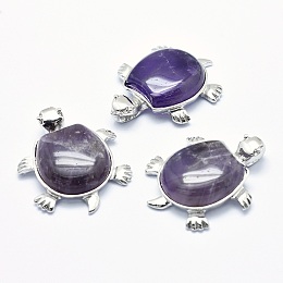 Honeyhandy Natural Amethyst Pendant, with Alloy Findings, Tortoise, Platinum, 38x30.5x8.2mm, Hole: 3x4.5mm