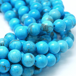 Honeyhandy Natural Howlite Beads, Dyed, Round, Deep Sky Blue, 8mm, Hole: 1mm, about 47pcs/strand, 15.5 inch