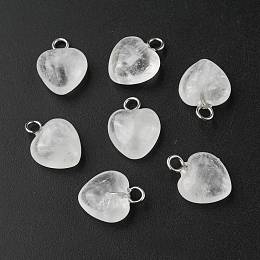 Honeyhandy Natural Quartz Crystal Heart Charms, with Stainless Steel Color Tone Stainless Steel Loops, 13x10x5mm, Hole: 2mm