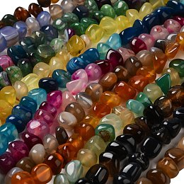 Natural Agate Beads Strands, Dyed & Heated, Nuggets, Tumbled Stone, Mixed Color, 6.5~13x10~13x1.5~11mm, Hole: 1.6mm, about 22pcs/strand, 7.20~7.72''(18.3~19.6cm)