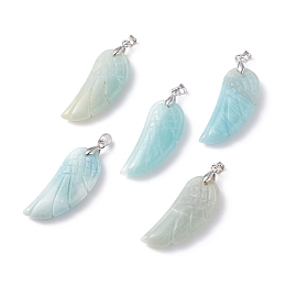 Honeyhandy Natural Amazonite Pendants, with Platinum Plated Brass Loops, Wing, 36x15~16.6x6.5~7.7mm, Hole: 5x4mm