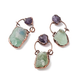 Honeyhandy Raw Rough Natural Green Aventurine & Amethyst Big Pendants, with Red Copper Tone Brass Findings, Nuggets, Cadmium Free & Lead Free, 51.5~63x27.5~29x13~18mm, Hole: 6mm