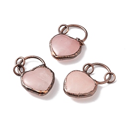 Honeyhandy Natural Rose Quartz Pendants, with Red Copper Tone Brass Findings, Heart, Cadmium Free & Lead Free, 38.5~47x20~26x10~11mm, Hole: 6mm