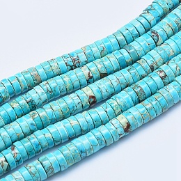 Honeyhandy Natural Imperial Jasper Beads Strands, Dyed, Heishi Beads, Flat Round/Disc, Dark Turquoise, 6x3~3.5mm, Hole: 1mm, about 135pcs/strand, 15.7 inch(40cm)