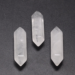 Honeyhandy Natural Quartz Crystal Double Terminated Point Beads, Healing Stones, Reiki Energy Balancing Meditation Therapy Wand, for Wire Wrapped Pendants Making, No Hole/Undrilled, 30~33x9x9mm