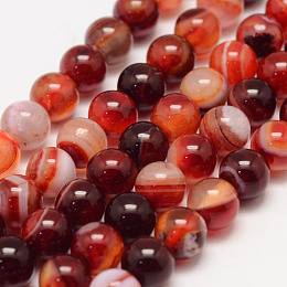 Honeyhandy Natural Striped Agate/Banded Agate Bead Strands, Round, Grade A, Dyed, Chocolate, 6mm, Hole: 1mm, about 62~63pcs/strand, 14.5 inch