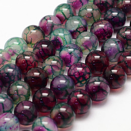 Honeyhandy Natural Dragon Veins Agate Bead Strands, Round, Dyed, Colorful, 6mm, Hole: 1mm, about 62~63pcs/strand, 14.5 inch