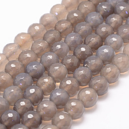 Honeyhandy Natural Agate Bead Strands, Round, Faceted, 6mm, Hole: 1mm, about 62~63pcs/strand, 14.5 inch