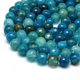 Honeyhandy Natural Crackle Agate Bead Strands, Round, Grade A, Faceted, Dyed, Cyan, 10mm, Hole: 1mm, about 37pcs/strand, 15 inch