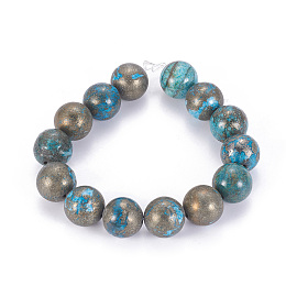 Honeyhandy Natural Pyrite Beads Strands, Dyed, Round, Dodger Blue, 14mm, Hole: 1mm, about 14pcs/strand, 8 inch