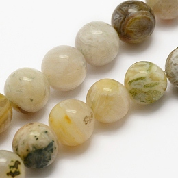 Honeyhandy Natural Bamboo Leaf Agate Beads Strands, Round, 6mm, Hole: 1mm, about 62pcs/strand, 15.3 inch(39cm)