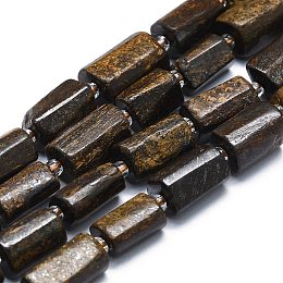 Natural Bronzite Beads Strands, with Seed Beads, Faceted, Column, 12~13x6~8x6~8mm, Hole: 1mm, about 28pcs/strand, 15.55''~15.75'(39.5~40cm)