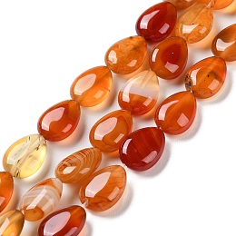 Natural Red Agate Beads Strands, Dyed, Flat Teardrop, 13~14x9.5~10x5~5.5mm, Hole: 1.2mm, about 28pcs/strand, 15.16''(38.5cm)