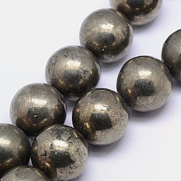 Honeyhandy Natural Pyrite Beads Strands, Round, 14mm, Hole: 1mm, about 29pcs/strand, 15.74 inch