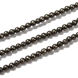 Honeyhandy Natural Pyrite Beads Strands, Round, 2mm, Hole: 1mm, about 200pcs/strand, 15.74 inch