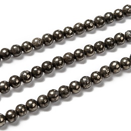 Honeyhandy Natural Pyrite Beads Strands, Round, 4mm, Hole: 0.5mm, about 100pcs/strand, 15.74 inch