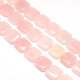 Honeyhandy Natural Square Rose Quartz Beads Strands, Flat Slice Beads, 20x20x6mm, Hole: 1mm, about 20pcs/strand, 15.74 inch