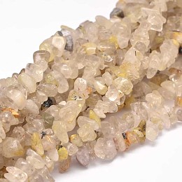 Honeyhandy Chip Natural Gold Rutilated Quartz Bead Strands, 5~14x5~10mm, Hole: 1mm, about 33.85 inch