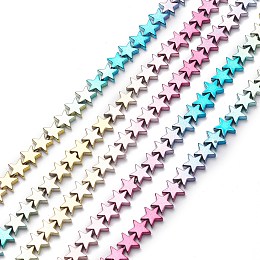 Honeyhandy Rainbow Color Electroplate Non-magnetic Synthetic Hematite Beads Strands, Star, Multi-color Plated, 8.5x9x2.5mm, Hole: 1mm, about 58pcs/strand, 15.75~16.54 inch(40~42cm)