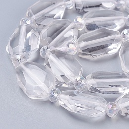 Honeyhandy Natural Quartz Crystal Beads Strands, Rock Crystal, Faceted, Oval, 16.5~22.5x12~16x6~7mm, Hole: 1.2mm, about 15~17pcs/strand, 15.4 inch(39cm)