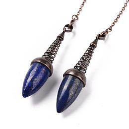 Honeyhandy Natural Lapis Lazuli Dowsing Pendulums, with Red Copper Plated Brass Chains, Egg Charm, 250~255mm, Hole: 2mm