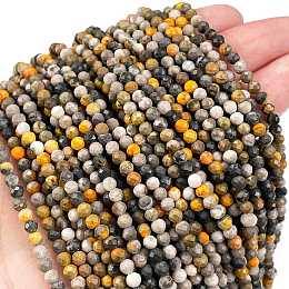 Honeyhandy Natural Bumblebee Jasper Beads Strands, Faceted, Round, 3mm, Hole: 0.7mm, about 120~130pcs/strand, 15.35~15.59 inch(39~39.6cm)