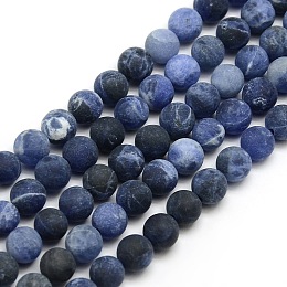 Honeyhandy Frosted Natural Sodalite Round Bead Strands, 4mm, Hole: 1mm, about 93~96pcs/strand, 14.9~15.6 inch