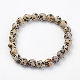 Honeyhandy Natural Dalmatian Jasper Stretch Bracelets, Round, 51mm(2 inch), Bead: 8~8.5mm in diameter.