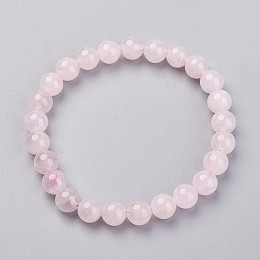 Honeyhandy Natural Rose Quartz Stretch Bracelets, Round, Inner Diameter: 2-1/8 inch(5.3cm), 25pcs/strand