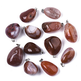 Honeyhandy Natural Carnelian Pendants, with Stainless Steel Snap on Bails, Tumbled Stone, Nuggets, Stainless Steel Color, 26~33x15~23x11~15mm, Hole: 5x3mm