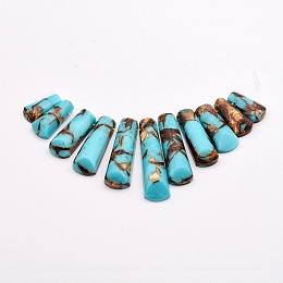 Honeyhandy Assembled Bronzite and Synthetic Turquoise Graduated Fan Beads Strands, 17~40x9~9.5x5~6mm, Hole: 1mm, 11pcs/strand, 3.54 inch