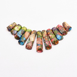 Honeyhandy Assembled Gold Line and Imperial Jasper Beads Strands, Graduated Fan Pendants, Focal Beads, Dyed, Colorful, 16~39x9.5~10x5mm, Hole: 1mm, 11pcs/strand, 3.27 inch