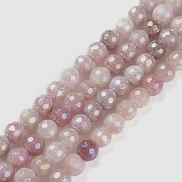 Honeyhandy Round Natural Electroplated Strawberry Quartz Beads, Faceted, 6mm, Hole: 1mm, about 66pcs/strand, 15.55''(39.5cm)