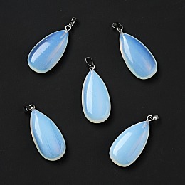 Honeyhandy Opalite Pendants, with Platinum Tone Brass Findings, Teardrop, 33x15x7~7.5mm, Hole: 5x3.5mm