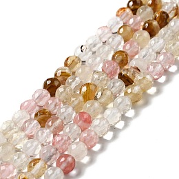 Honeyhandy Cherry Quartz Glass Beads Strands, Round, Faceted, 6mm, Hole: 1mm, about 62pcs/strand, 14.57''(37cm)