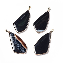 Honeyhandy Natural Black Agate Big Pendants, Teardrop Charms, with Rack Plating Golden Tone Brass Findings, Cadmium Free & Lead Free, 60~70x30~35x5mm, Hole: 8.5x5.5mm