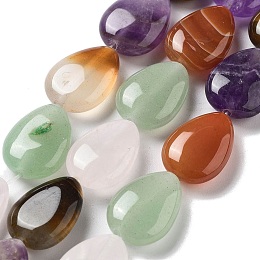 Honeyhandy Natural Amethyst & Quartz Crystal & Green Aventurine & Rose Quartz & Red Agate & Tiger Eye Beads Strands, Flat Teardrop, 17.5~18x13~13.5x6mm, Hole: 1.2~1.4mm, about 11pcs/strand, 7.56''(19.2cm)