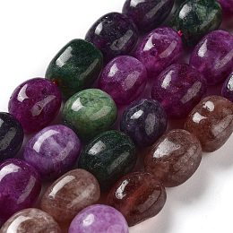 Natural Malaysia Jade Beads Strands, Oval, Dyed, Mixed Color, 11~13x9~10x8.5~10mm, Hole: 1mm, about 16pcs/strand, 7.28~7.48 inch(18.5~19cm)