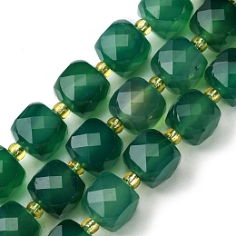 Honeyhandy Natural Green Onyx Agate Beads Strands, with Seed Beads, Faceted Cube, 8~9x8~9x8~9mm, Hole: 0.9~1mm, about 35~39pcs/strand, 14.80''~15.16''(37.6~38.5cm)