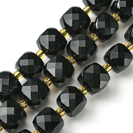 Honeyhandy Natural Obsidian Beads Strands, with Seed Beads, Faceted Cube, 8~9x8~9x8~9mm, Hole: 0.9~1mm, about 35~39pcs/strand, 14.80''~15.16''(37.6~38.5cm)